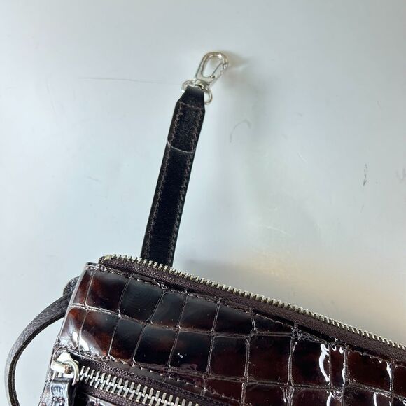 Brighton Go Go Slim Brown Croco Leather Black Nylon Crossbody Bag - Picture 11 of 16